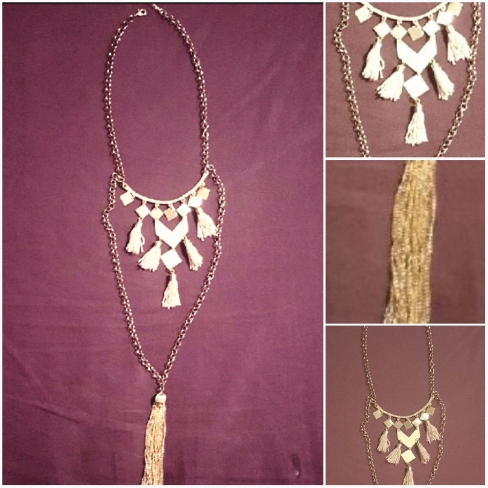 Beautiful Geo Long Length Gold Statement Necklace